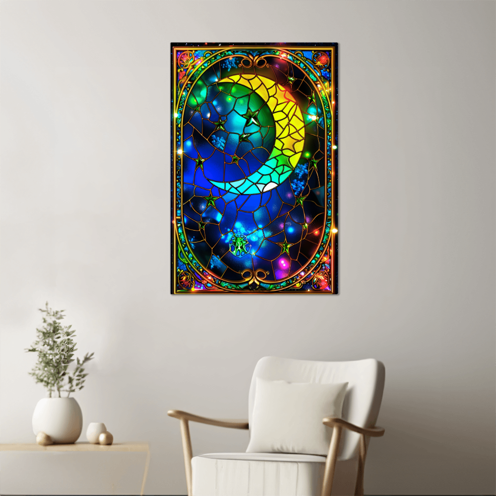 Crescent Moon – Stained Glass Style Metal Wall Art
