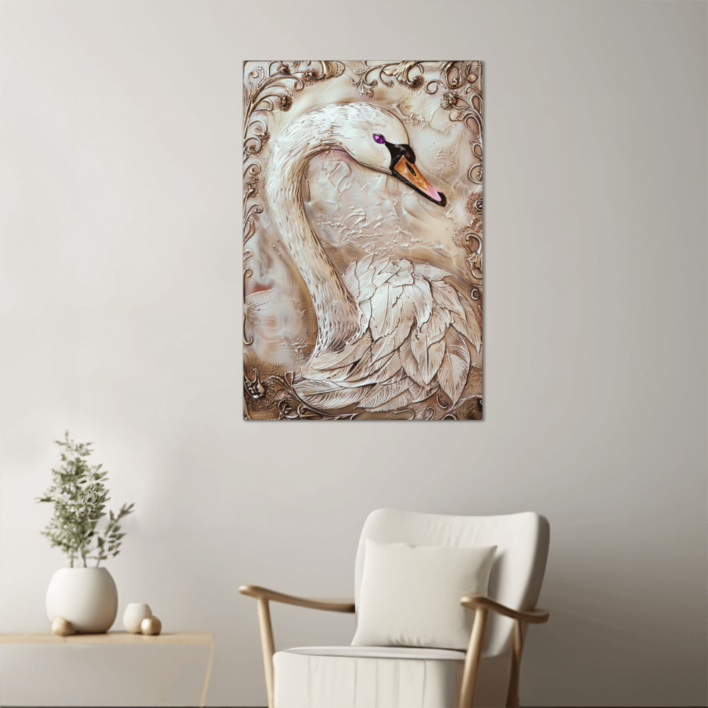 Seraphine | Swan Metal Wall Art – High Gloss Print with Embossed-Style Detail (Not 3D)