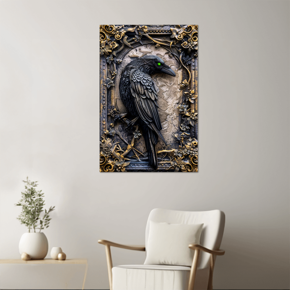 Corvex | Raven Metal Wall Art – High Gloss Print with Embossed-Style Detail (Not 3D)