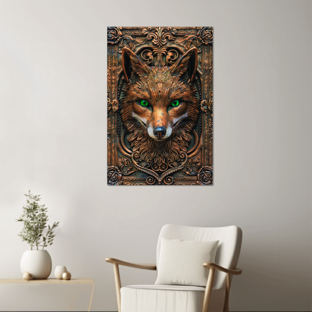 Sylvara | Fox Metal Wall Art – High Gloss Print with Embossed-Style Detail (Not 3D)
