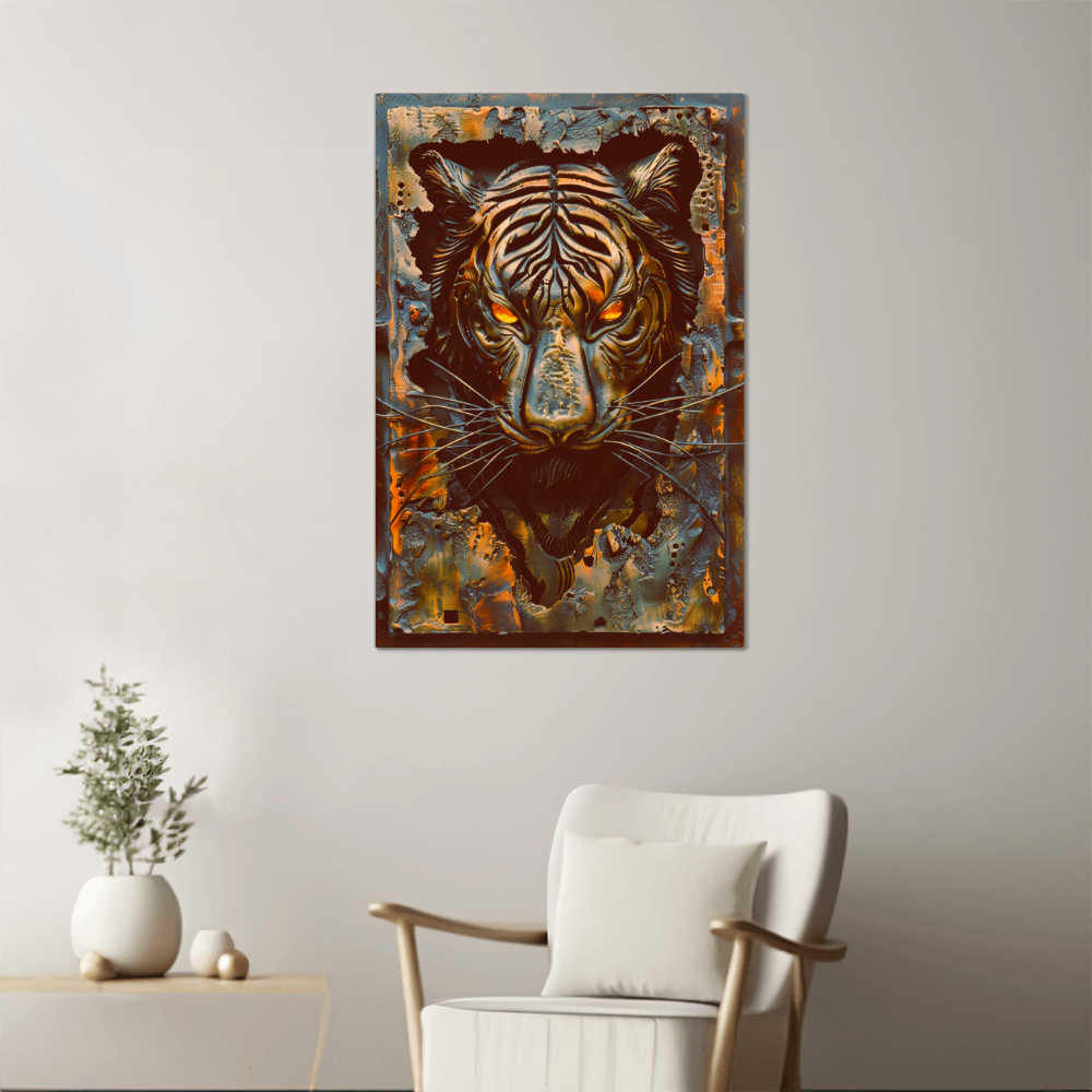 Rhaegor | Tiger Metal Wall Art – High Gloss Print with Embossed-Style Detail (Not 3D)