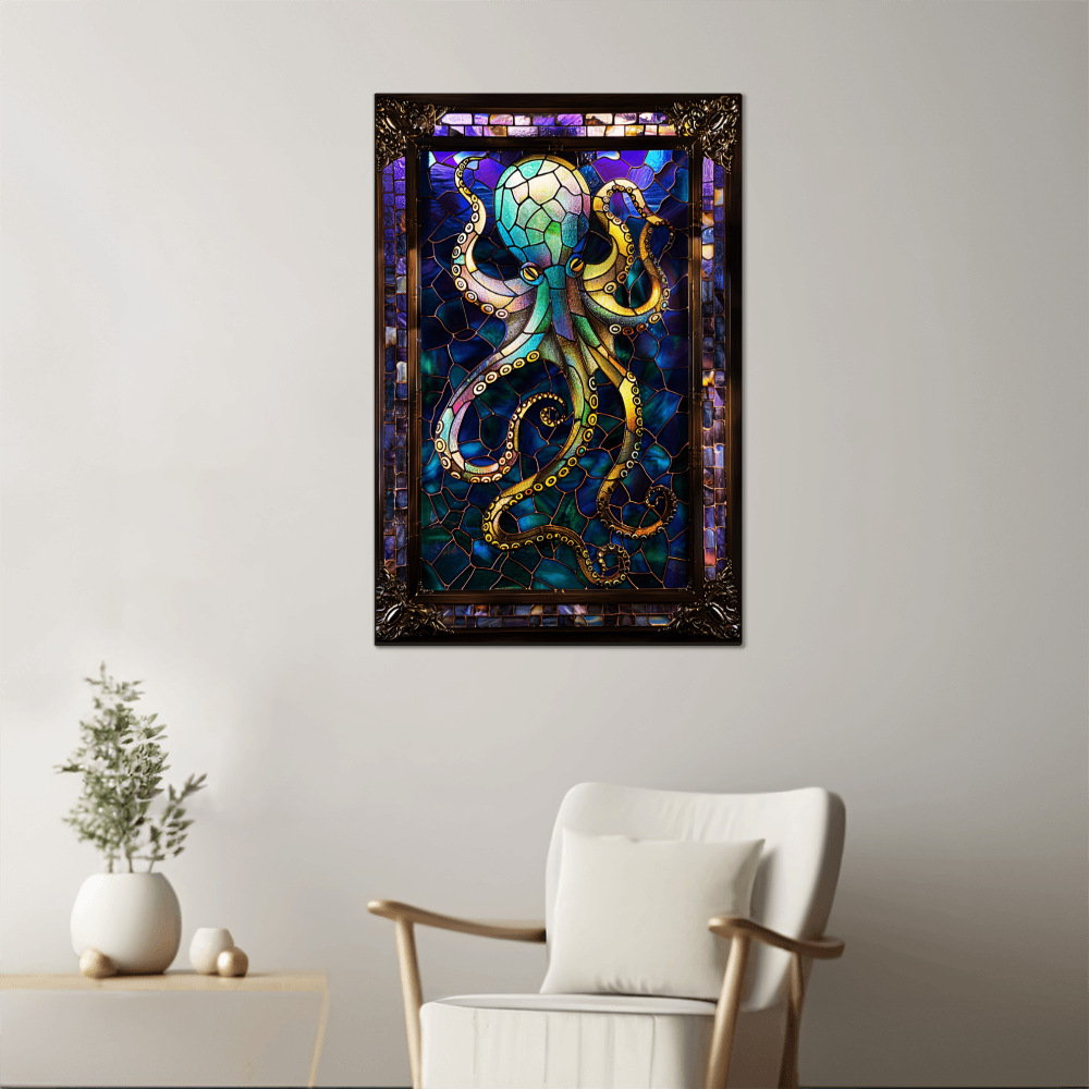 Octopus – Stained Glass Style Metal Wall Art