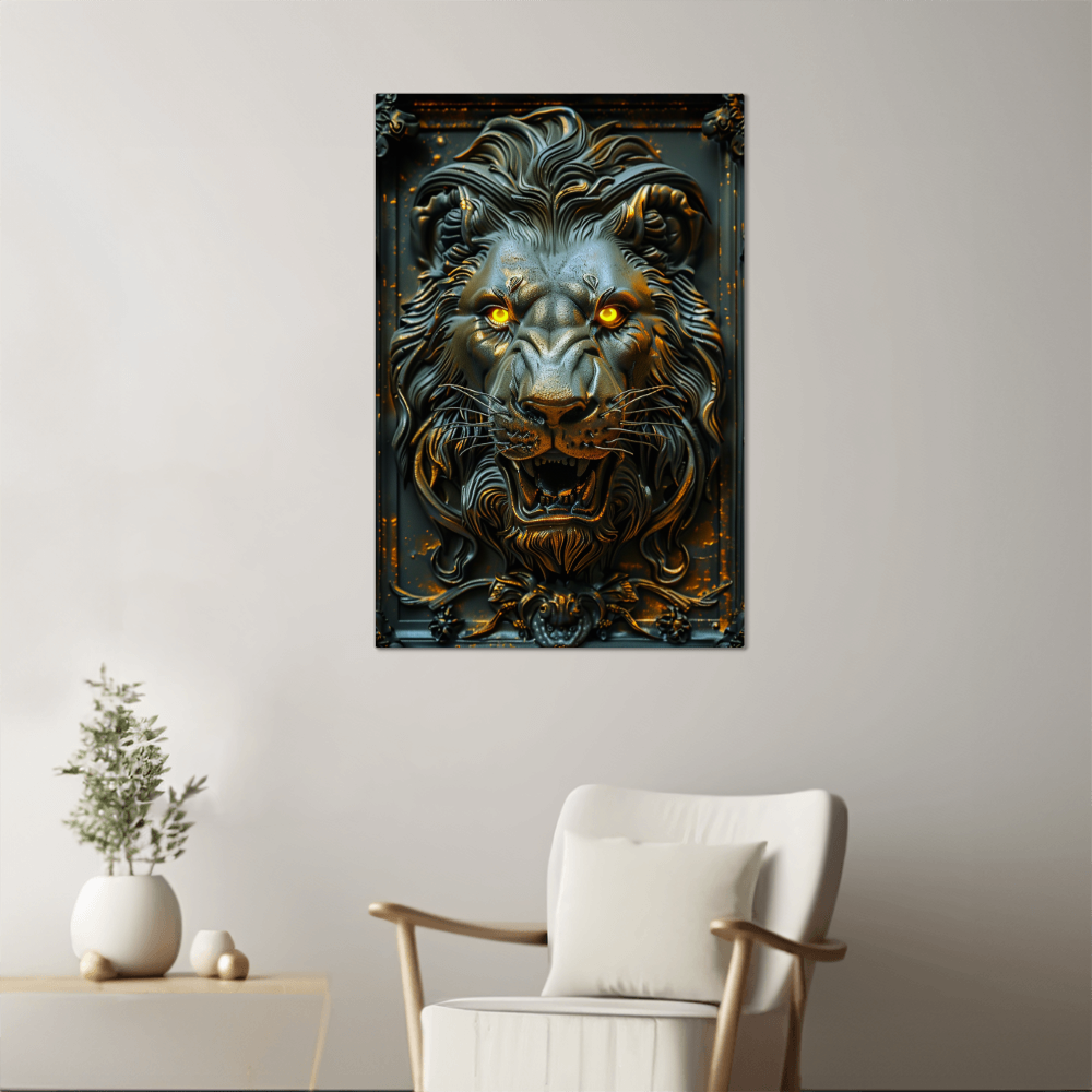 Thalor | Lion Metal Wall Art – High Gloss Print with Embossed-Style Detail (Not 3D)