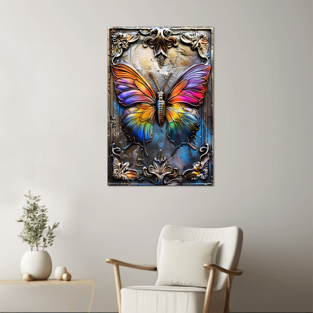 Lunessa | Butterfly Metal Wall Art – Floating Dimensional Print on Aluminum | Boho Symbolic Home Decor with Hanging Hardware(Not 3D)