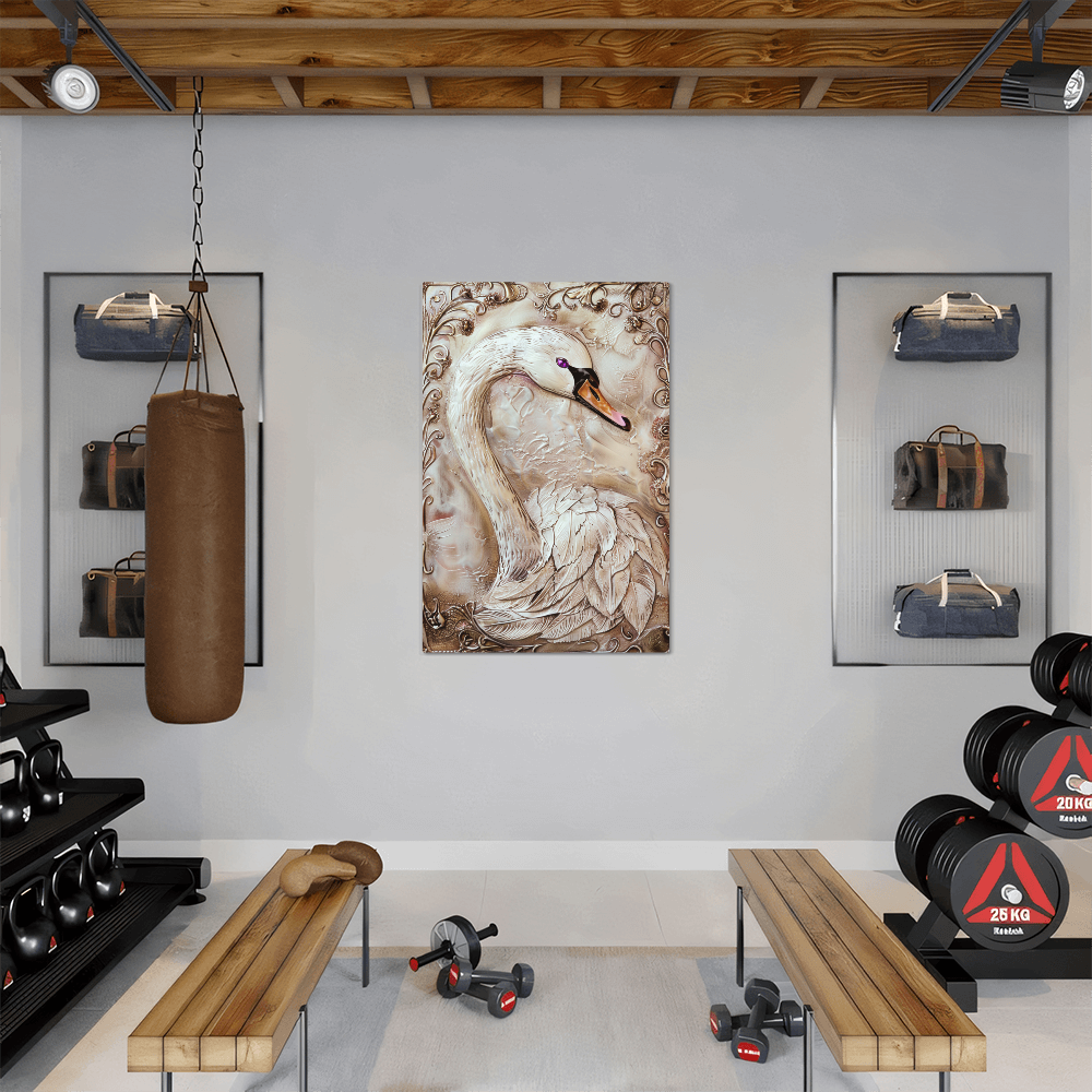 Seraphine | Swan Metal Wall Art – High Gloss Print with Embossed-Style Detail (Not 3D)