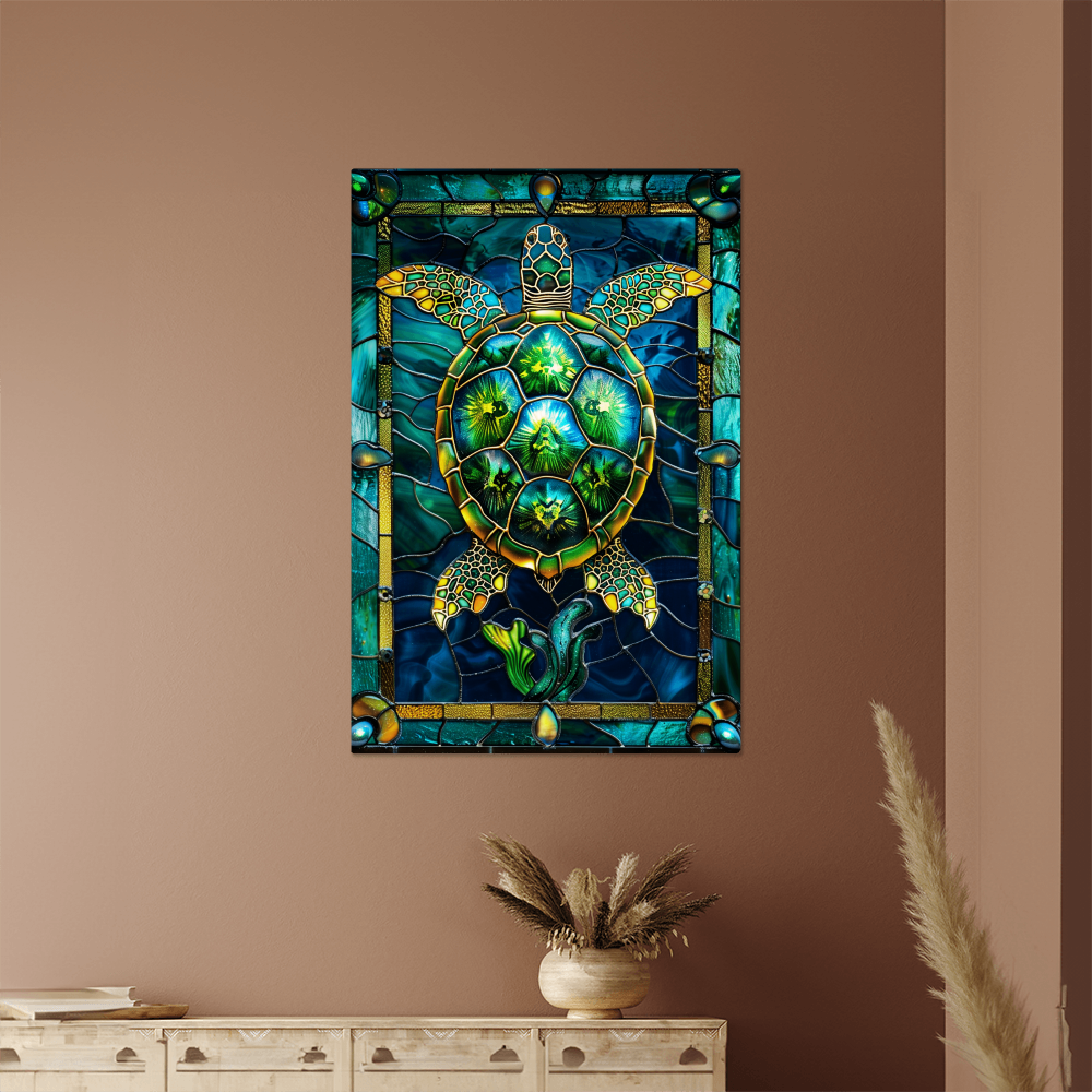 Sea Turtle – Stained Glass Style Metal Wall Art