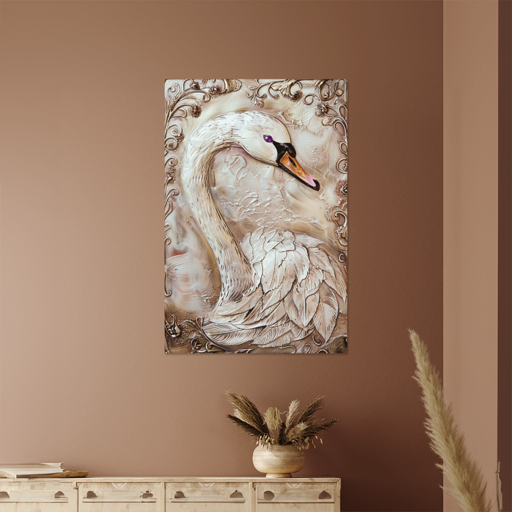 Seraphine | Swan Metal Wall Art – High Gloss Print with Embossed-Style Detail (Not 3D)