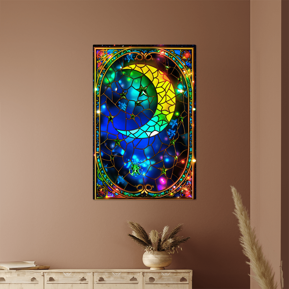 Crescent Moon – Stained Glass Style Metal Wall Art