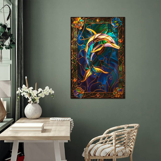 Dolphin – Stained Glass Style Metal Wall Art