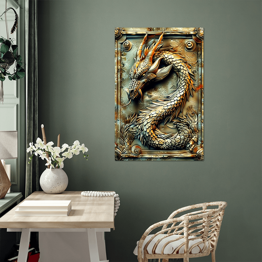 Ashbane | Dragon Metal Wall Art – High Gloss Print with Gothic Frame Detail (Not 3D Embossed)