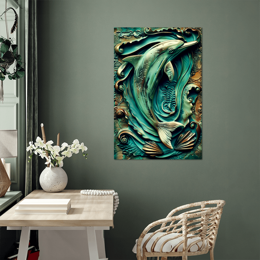 Caelumi | Dolphin Metal Wall Art – High Gloss Print with Embossed-Style Detail (Not 3D)
