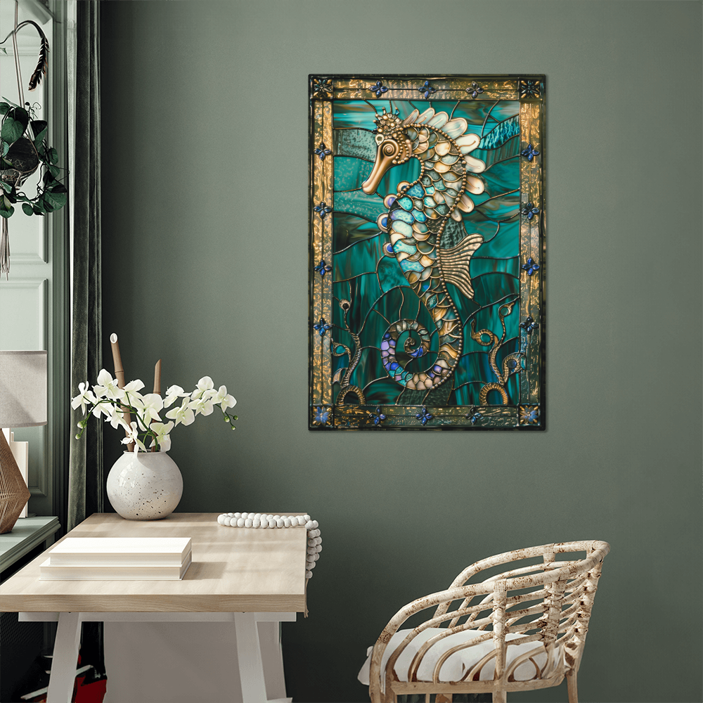 Seahorse – Stained Glass Style Metal Wall Art