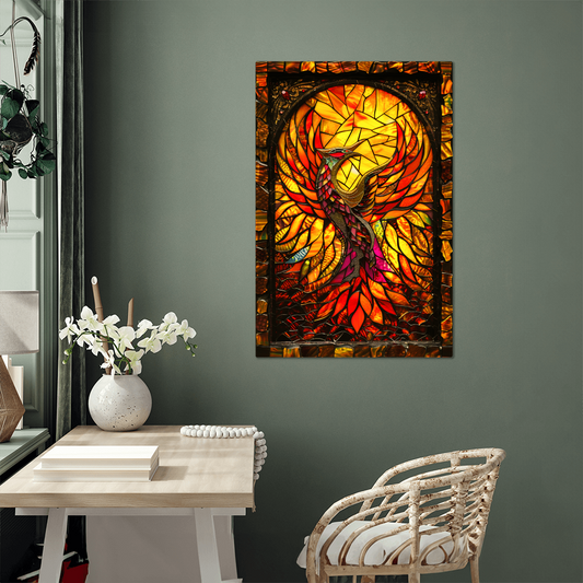 Rising Phoenix – Stained Glass Style Metal Wall Art
