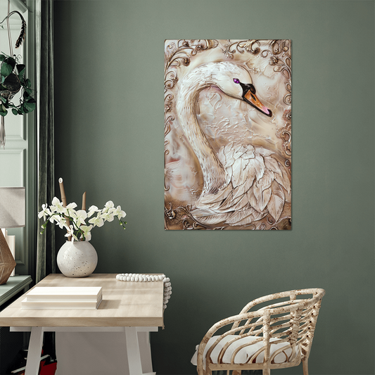 Seraphine | Swan Metal Wall Art – High Gloss Print with Embossed-Style Detail (Not 3D)