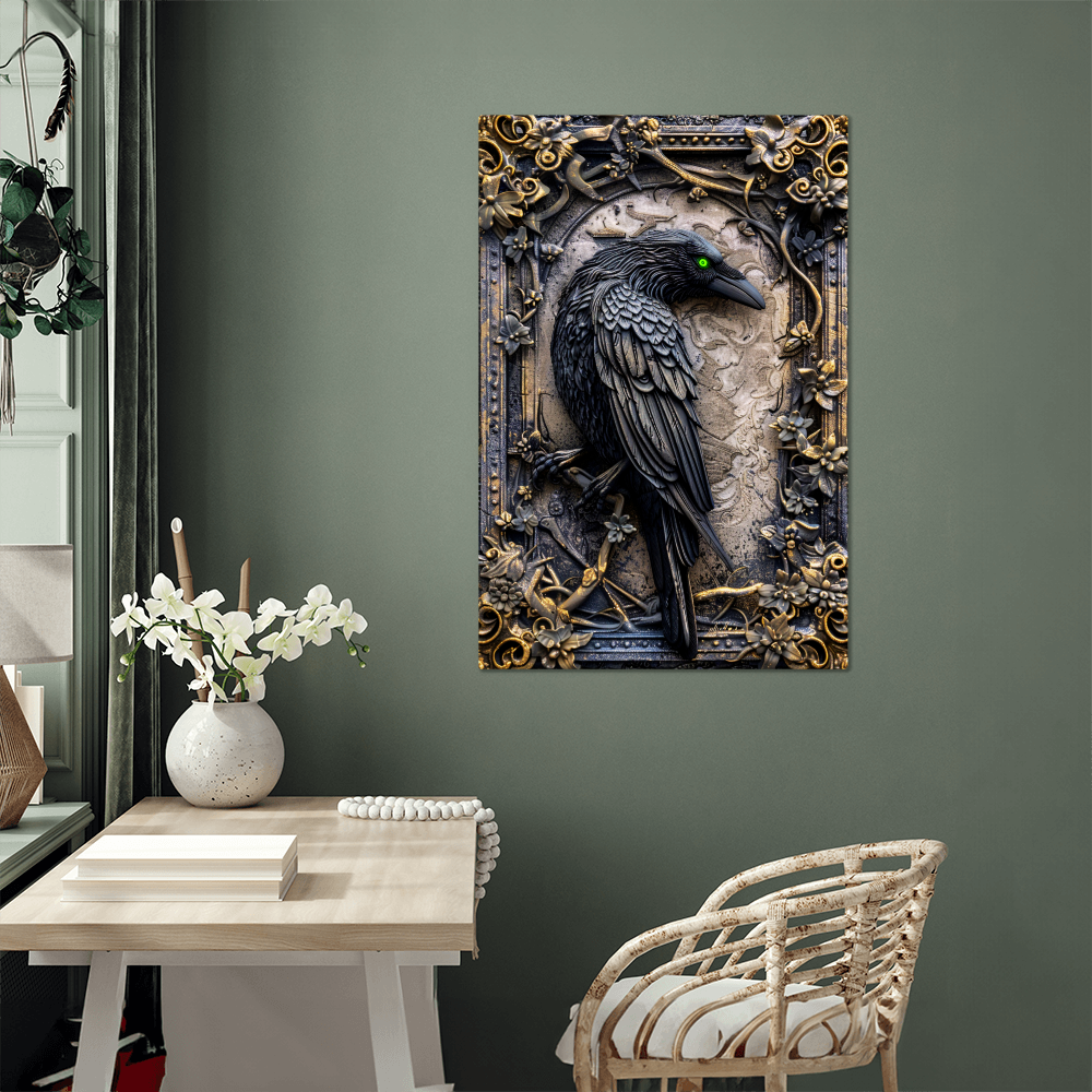 Corvex | Raven Metal Wall Art – High Gloss Print with Embossed-Style Detail (Not 3D)