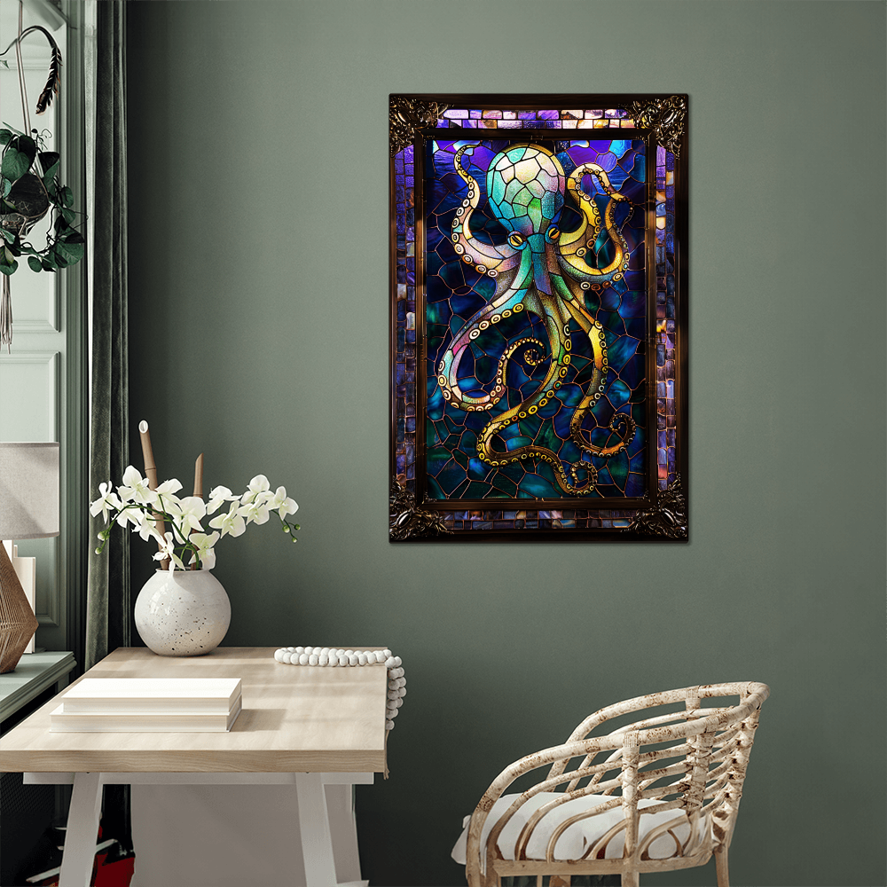 Octopus – Stained Glass Style Metal Wall Art