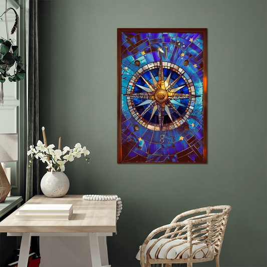 Celestial Compass – Stained Glass Style Metal Wall Art