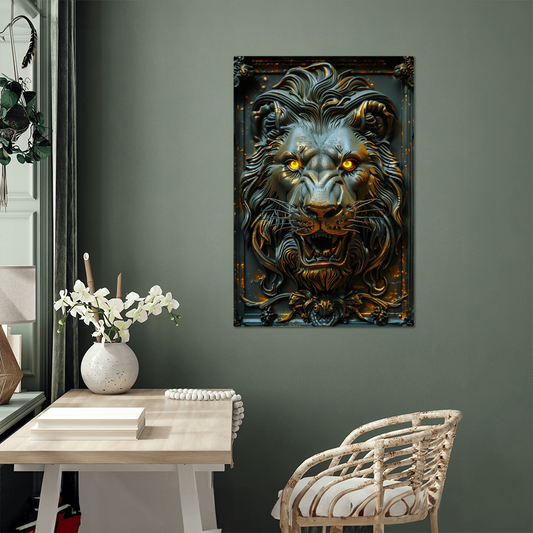 Thalor | Lion Metal Wall Art – High Gloss Print with Embossed-Style Detail (Not 3D)