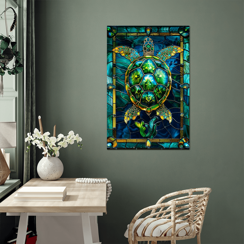 Sea Turtle – Stained Glass Style Metal Wall Art