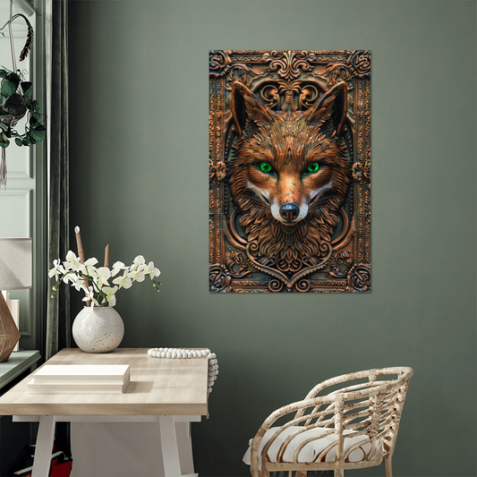 Sylvara | Fox Metal Wall Art – High Gloss Print with Embossed-Style Detail (Not 3D)