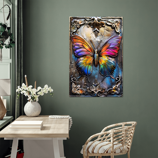 Lunessa | Butterfly Metal Wall Art – Floating Dimensional Print on Aluminum | Boho Symbolic Home Decor with Hanging Hardware(Not 3D)