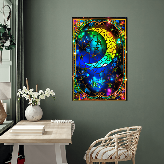 Crescent Moon – Stained Glass Style Metal Wall Art