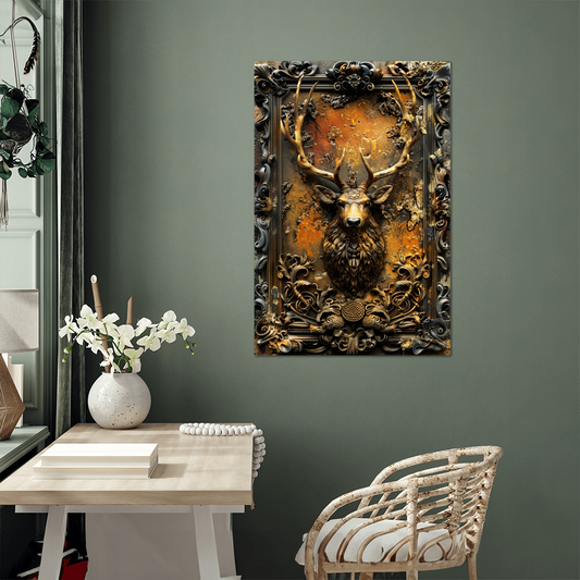 Caelthorn | Stag Metal Wall Art – High Gloss Print with Embossed-Style Detail (Not 3D)