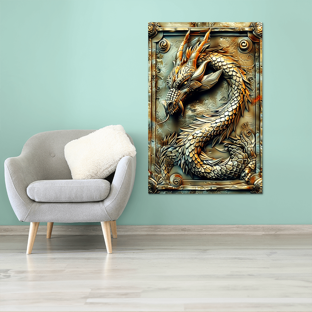 Ashbane | Dragon Metal Wall Art – High Gloss Print with Gothic Frame Detail (Not 3D Embossed)
