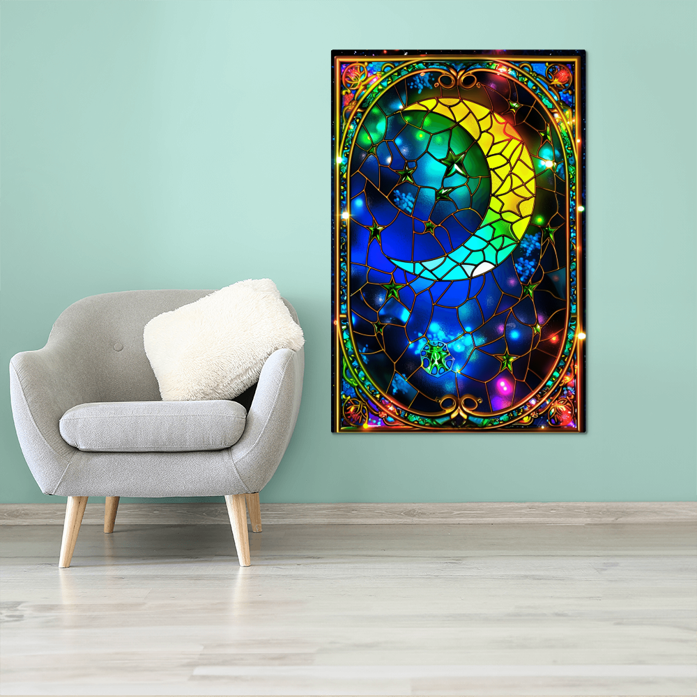 Crescent Moon – Stained Glass Style Metal Wall Art