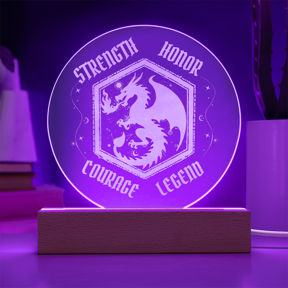 Dragon Legend LED Light – Strength Honor Courage Design | Fantasy Acrylic Lamp Gift for Him