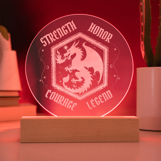 Dragon Legend LED Light – Strength Honor Courage Design | Fantasy Acrylic Lamp Gift for Him