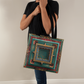 Vintage Boho Geometric Tote Bag – Teal, Rust & Gold Layered-looking Mandala Design