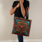 Boho Geometric Mandala Tote Bag – Jewel-Toned Starburst in Red, Teal & Gold