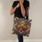 Layered-Looking Rustic Geometric Tote Bag – Simulated Wood Texture Design