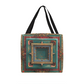 Vintage Boho Geometric Tote Bag – Teal, Rust & Gold Layered-looking Mandala Design