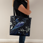 Layered-Looking Mystic Raven Tote Bag – Boho Celestial Nightbird Design