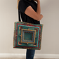 Vintage Boho Geometric Tote Bag – Teal, Rust & Gold Layered-looking Mandala Design
