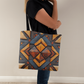 Layered-Looking Rustic Geometric Tote Bag – Simulated Wood Texture Design