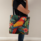 Layered-Looking Tropical Parrot Tote Bag – Vibrant Jungle-Inspired Carryall
