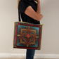 Boho Geometric Mandala Tote Bag – Jewel-Toned Starburst in Red, Teal & Gold