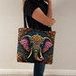 Layered-Looking Regal Elephant Tote Bag – Boho Luxe Sacred Guardian Design