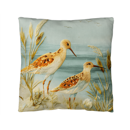 Outdoor Coastal Sandpiper Pillow – Reversible Premium Throw Cushion for Patio, Porch & Lake House
