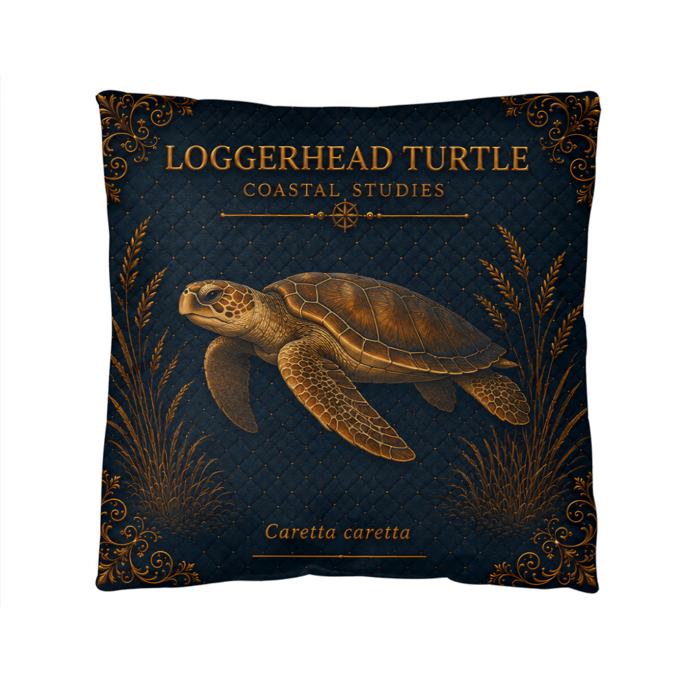 Loggerhead Turtle Coastal Pillow, Nautical Throw Pillow, Navy Coastal Cushion, Beach House & Lake House Decor, Coastal Grandma Style