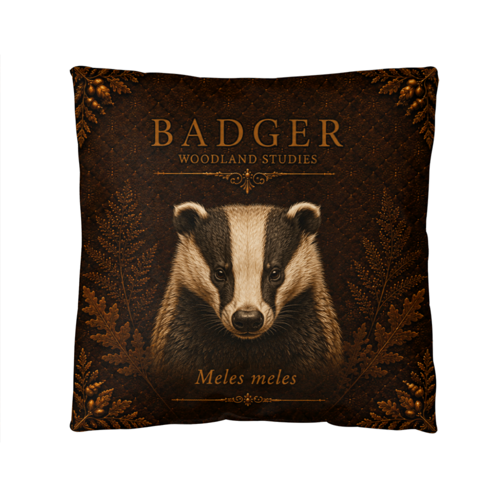 Badger Woodland Pillow, Rustic Throw Pillow, Cabin Decor Cushion, Lodge Style Accent, Wildlife Home Decor