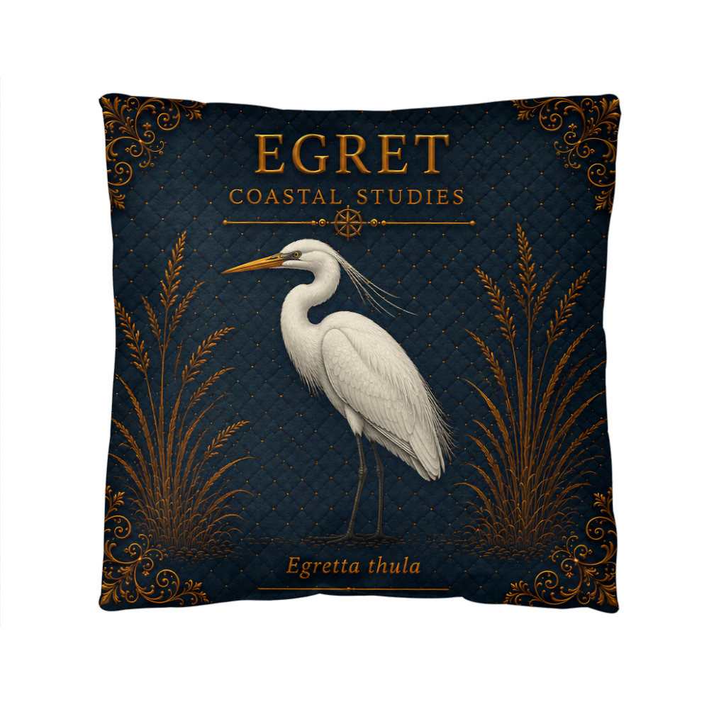 Egret Coastal Pillow, Nautical Throw Pillow, Navy Coastal Cushion, Beach House & Lake House Decor, Coastal Grandma Style