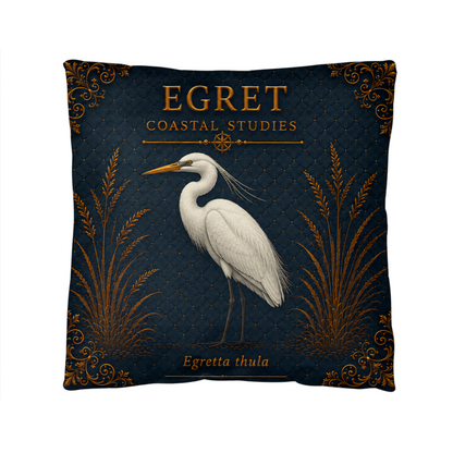 Egret Coastal Pillow, Nautical Throw Pillow, Navy Coastal Cushion, Beach House & Lake House Decor, Coastal Grandma Style