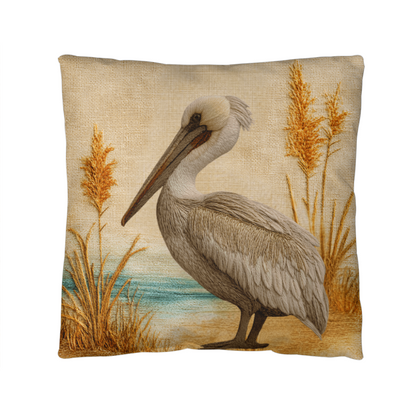 Outdoor Coastal Pelican Pillow – Reversible Premium Throw Cushion for Patio, Porch & Lake House