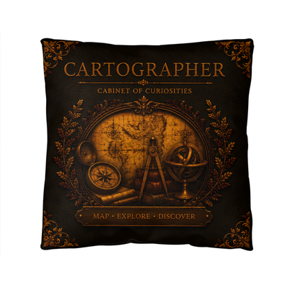 Cartographer Cabinet of Curiosities Pillow, Dark Academia Throw Pillow, Library Decor Cushion, Museum Style Home Accent