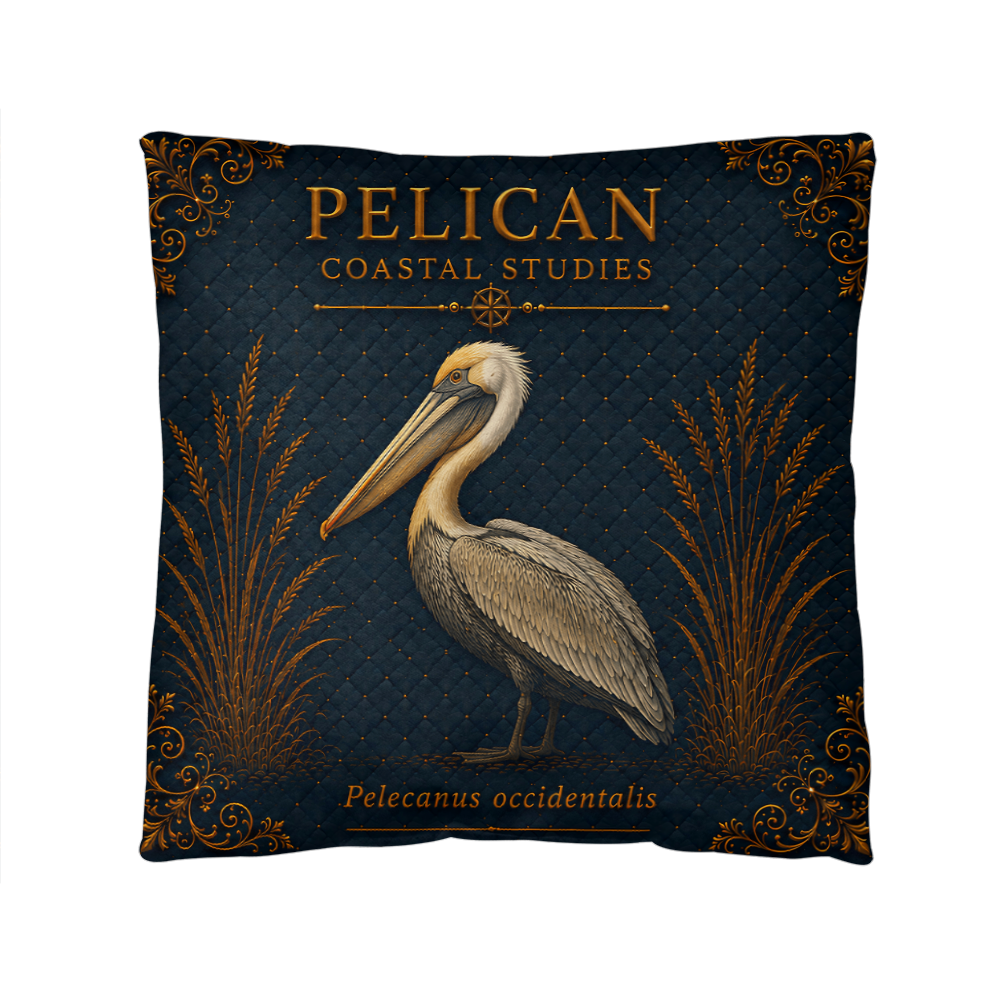 Pelican Coastal Pillow, Nautical Throw Pillow, Navy Coastal Cushion, Beach House & Lake House Decor, Coastal Grandma Style