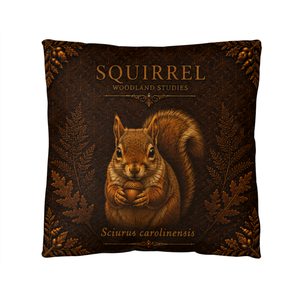 Squirrel Woodland Pillow, Rustic Throw Pillow, Cabin Decor Cushion, Lodge Style Accent, Wildlife Home Decor